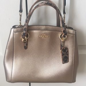 Coach Handbag, long&short handle, Bronze/leopard